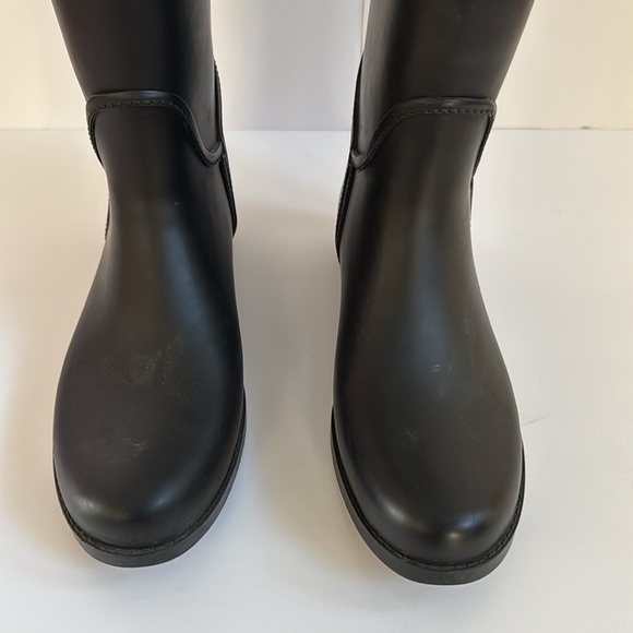 Coach Tristee Tall Black Rubber Matte Lace Up Slip on Rain Boots Size 8 - Picture 7 of 14